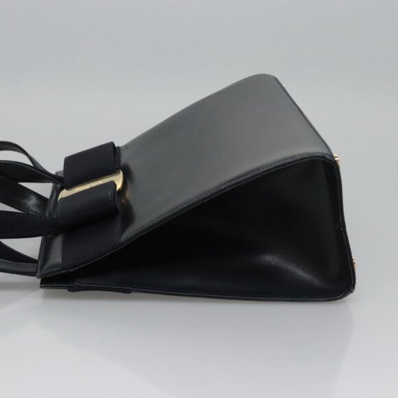 Salvatore Ferragamo Vala Hand Bag Leather 2way Navy Gold Auth - Picture 4 of 16